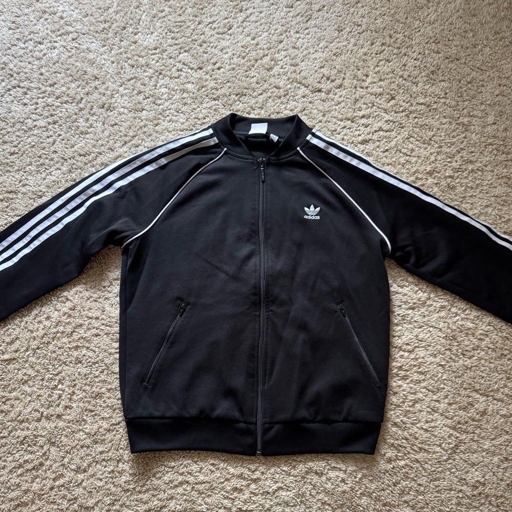 Adidas Black Bomber Jacket with White Stripes